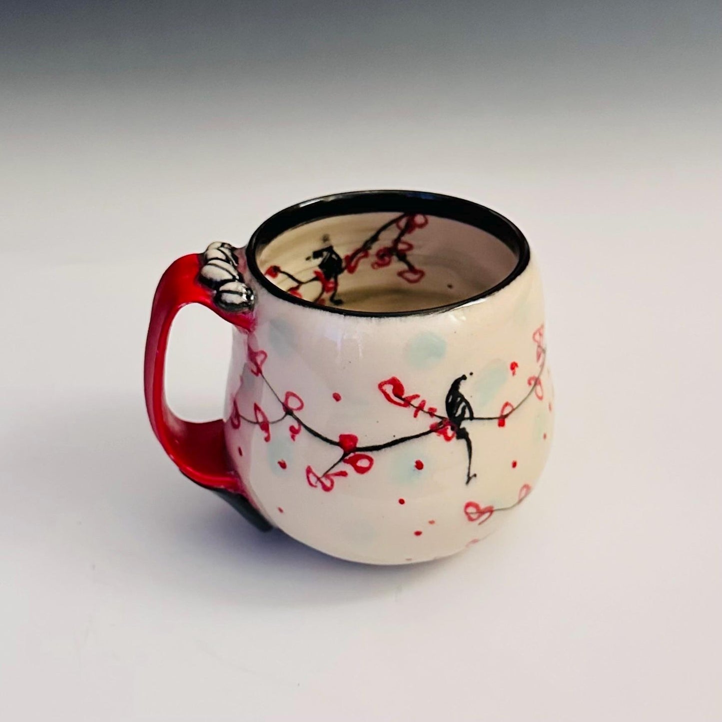 Ceramic Coffee Cup Stoneware Mug Handmade Pottery Mug Cherry Blossom Polka Dots A2413