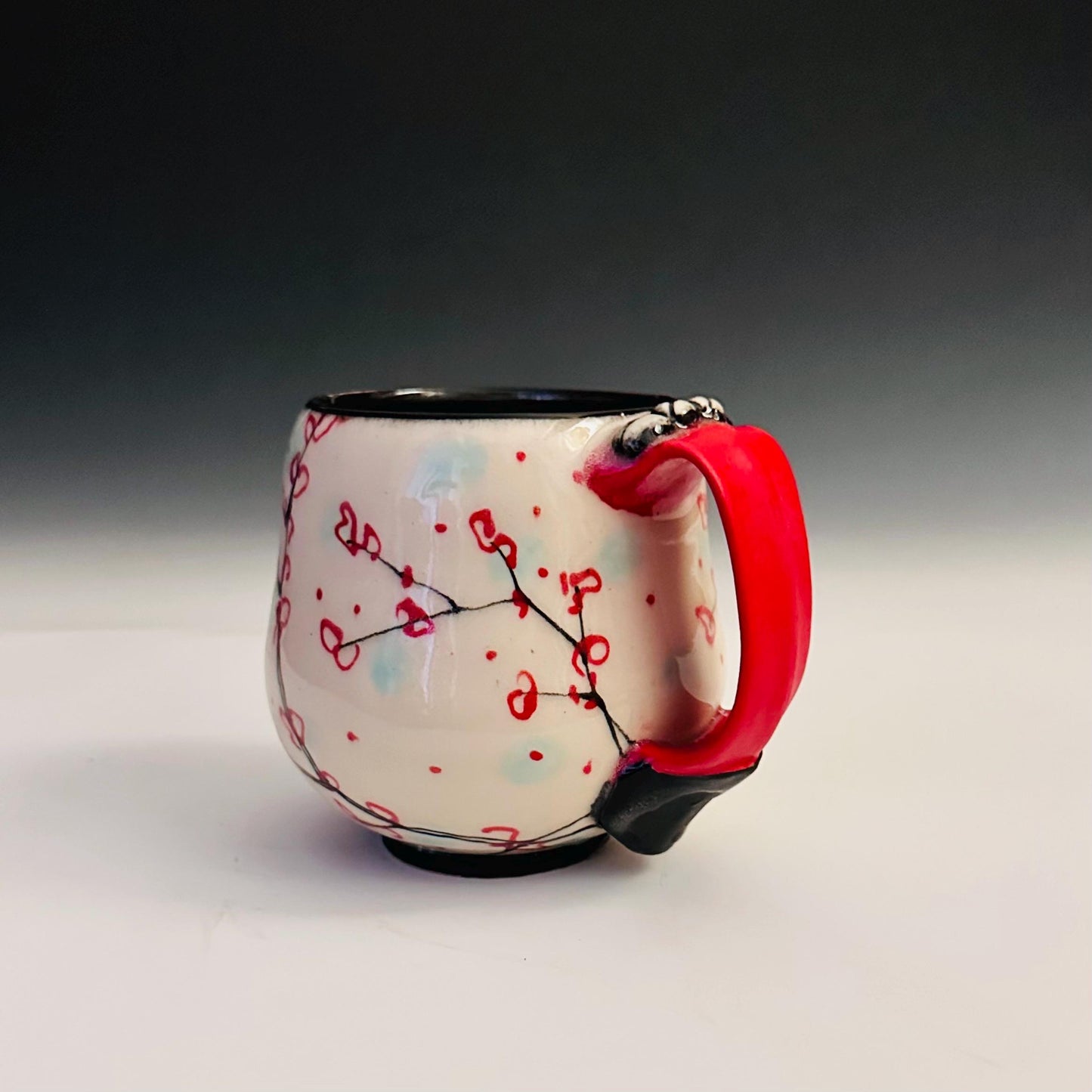 Ceramic Coffee Cup Stoneware Mug Handmade Pottery Mug Cherry Blossom Polka Dots A2413