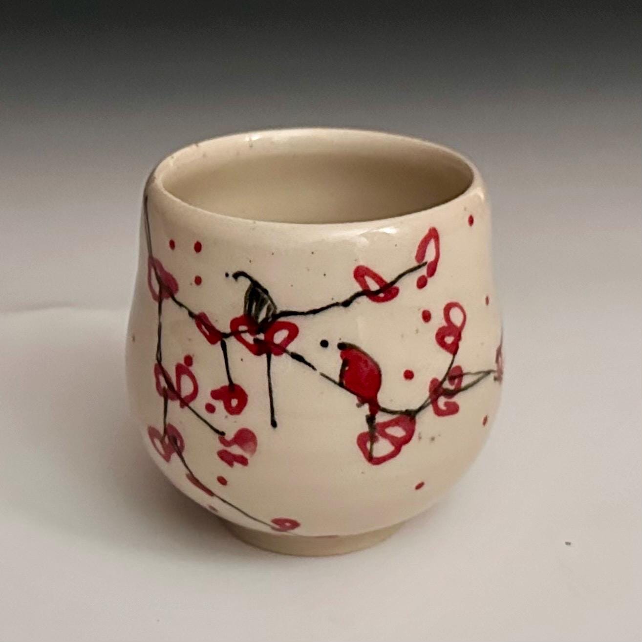 Cherry Blossom Yunomi Handleless Mug Wone Glass Red Flowers A2425